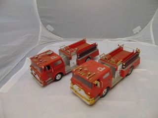 (2) Vintage Plastic Red Fire Truck Model Kits Morton Grove Mm1 10 " Long