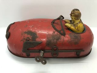 Vintage 1930’s Pressed Steel Tin Windup Toy Bumper Car With The Key