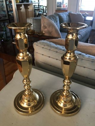 Baldwin Polished Brass Candle Holders Candlesticks 11” Tall Pair