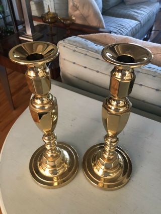 Baldwin Polished Brass Candle Holders Candlesticks 11” Tall Pair 2