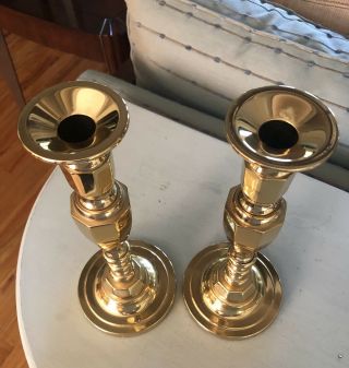 Baldwin Polished Brass Candle Holders Candlesticks 11” Tall Pair 3