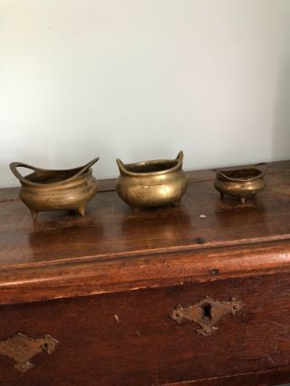 Three Vintage Chinese Bronze Censer Xuande Marked