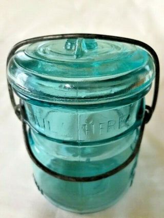 Vintage Ball Ideal 1/2 Pint Blue Mason Jar W/ Bail And Lid