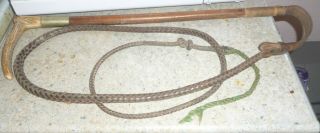 Vintage Hunting Whip Silver Collar Leather Plait Antler Handle Horse Riding Crop