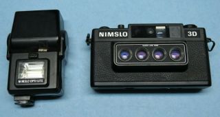Vintage Nimslo 3d Quadra Lens 35mm Film Camera And Flash
