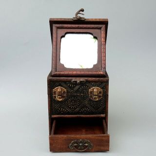 Collectable China Ancient Boxwood Hand - Carved Delicate Noble Mirror Jewel Box
