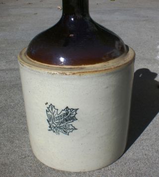Maple Leaf Western Stoneware Clay Pottery Jug Whiskey Moonshine