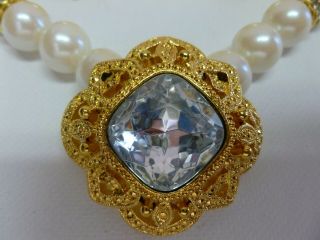 Vintage Avon Blue Ice Topaz Rhinestone Faux Pearl Necklace & 2 pairs Earrings 2