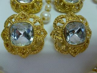 Vintage Avon Blue Ice Topaz Rhinestone Faux Pearl Necklace & 2 pairs Earrings 3