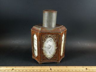 Antique Chinese Pewter Tea Caddy 19th Or 20th Century Signed Poor