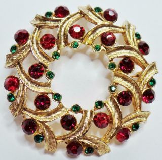 Vintage Eisenberg Ice Red Green Holly Berry Christmas Holiday Wreath Brooch Pin