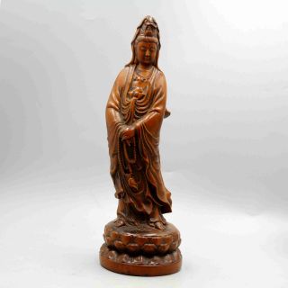 Collectable Antique Boxwood Hand - Carved Kwan - Yin Exorcism Bring Good Luck Statue