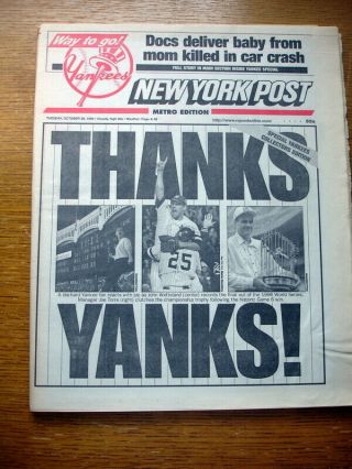Full Post Newspaper Ny Yankees Win 1996 World Series Of Baseball 10/29/1996 Exc
