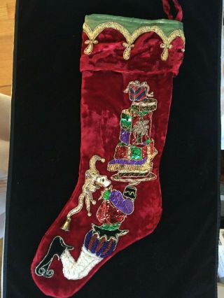 Mark Roberts Jester Christmas Stocking Velvet Embellished Beads Sequins