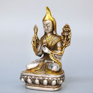 Collect Old Miao Silver Gilding Hand - Carved Buddhism Exorcism Bodhisattva Statue 2