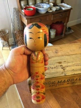 Vintage Tall Wooden Japanese Hand - Painted Kokeshi Doll – Signed – Great –