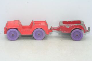 Vintage Orange Tootsietoy Jeep W/ Red Trailer - Purple Wheels - 6 " Overall