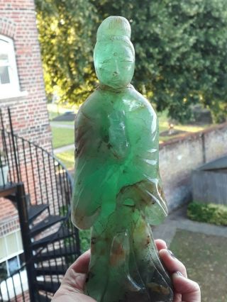 Chinese Green Stone Figure Of A Guanyin Guan Yin Bodhisattva Avalokitesvara Qing