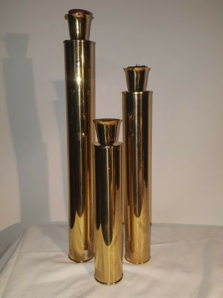 Complete Set Of Three Vintage Oggetti Modern Italian Brass Candlesticks 1970s