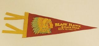 Vintage Black Hawk State Park,  Rock Island,  Il Felt Pennant Indian Headdress