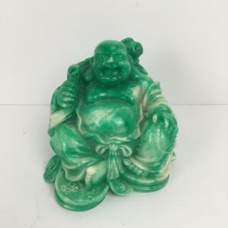 Jade Green Traveling Buddha Stone Resin Happy Buddah 3 Inches Tall