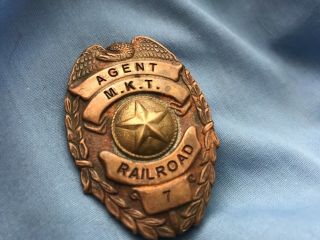 Vintage M.  K.  T.  Railroad Agent Employee Badge