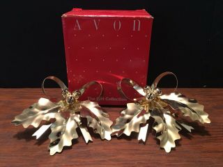 Set Of 2 Avon Holly & Bow Candle Decoration Taper Huggers Christmas Holiday
