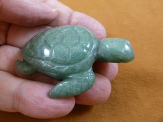Y - Tur - Se - 709) Green Aventurine Sea Turtle Gemstone Figurine Carving Love Turtles