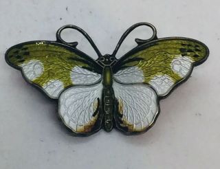 Hroar Prydz Vintage Norway Sterling Silver White & Green Enamel Butterfly Pin