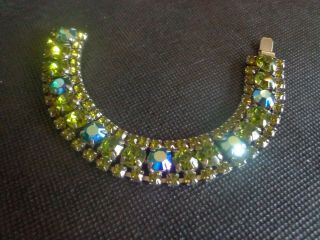 Lovely Vintage Blue Green Aurora Borealis Rhinestone Floral Silver Tone Bracelet