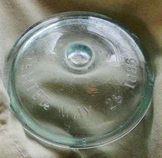 Vintage May 25,  1886 Globe Fruit Jar Lid - Blue - Green Glass