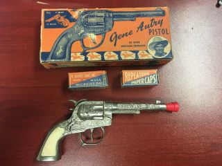 Vintage Leslie - Henry Gene Autry Cap Gun With Box Pistol Toy With Caps