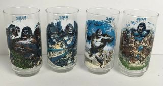 4 Different 1976 Coke Cola King Kong Movie Drink Glasses Limited Edition