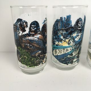 4 Different 1976 Coke Cola King Kong Movie Drink Glasses Limited Edition 2