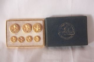 Vintage Boy Scout Bicentennial Buttons In Orig Box By Rochambeau 3 1/2 " X 2 1/2 "