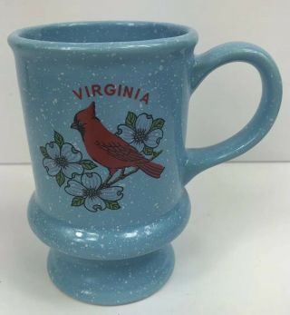 Virginia Blue Speckled Mug Red Cardinal Bird Coffee Tea Cup