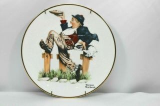 Norman Rockwell Plate 1994 - Man With Pie Being Chased By Dog