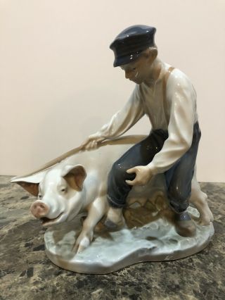 Royal Copenhagen Porcelain Figurine 848 Swineherd Farmer With Pig Orig Sticker