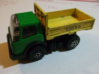 Tonka Flat Bed Truck Metal Green Yellow Plastic Wheels Vintage Made In Japan
