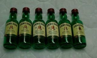 6 Jameson Whiskey 50 Ml Green Glass Bottles/paper Labels/great For Crafts/empty
