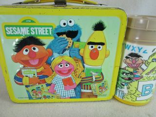 Vintage 1979 Sesame Street Metal Lunch Box And Thermos Set By Aladdin