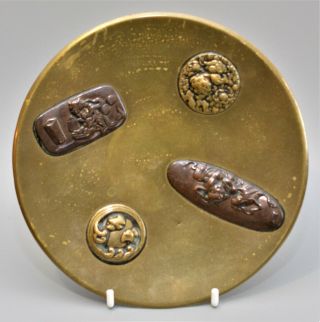Japanese Meiji Period C1900 Patinated Bronze Buddhist Symbol Plate
