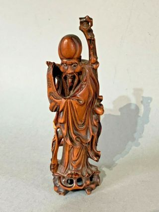 Antique Chinese Carved Wooden Scholar Figure Wood Carving