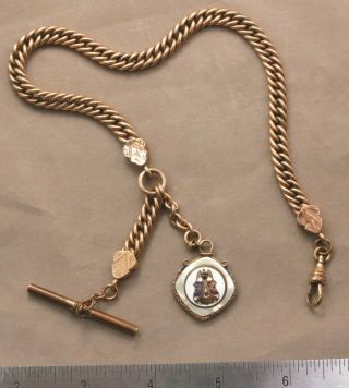 Improved Order Of Red Men Tote Pocket Watch Chain & Fob W/ Mother Of Pearl