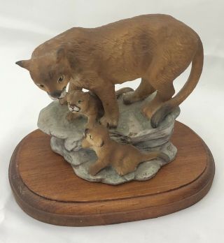 , 1994 Mountain Lion & Cubs Figurine - Home Interiors Endangered Species Homco R