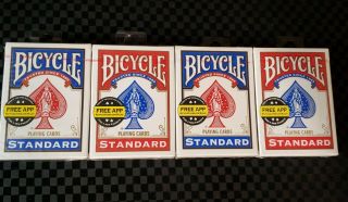 Bicycle Standard 4 Deck Of Playing Card 2 Red 2 Blue Faces Poker Decks Game