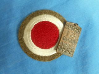 Pre - Ww 2 Us 37th Division / 134th Artillery Wool Patch W/ Property Tag.