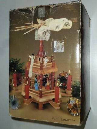 Vtg German Weihnachtspyramide 2 - Tier Wood X - Mas Pyramid Nativity Carousel Box