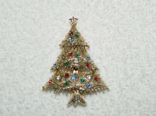 Eisenberg Ice Multii - Color Rhinestone & Goldtone Christmas Tree Brooch Pin
