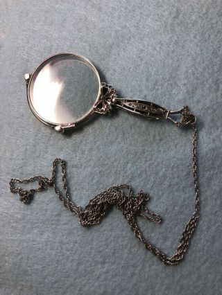 F&b Antique Sterling Silver Lorgnette Art Deco With Chain